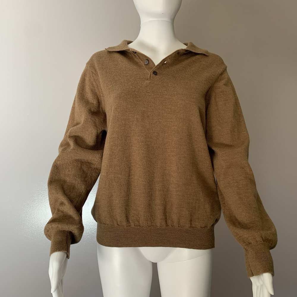 Toscano Unisex Italian made 3 button brown merino neck sweater 100% Merino‎ Wool